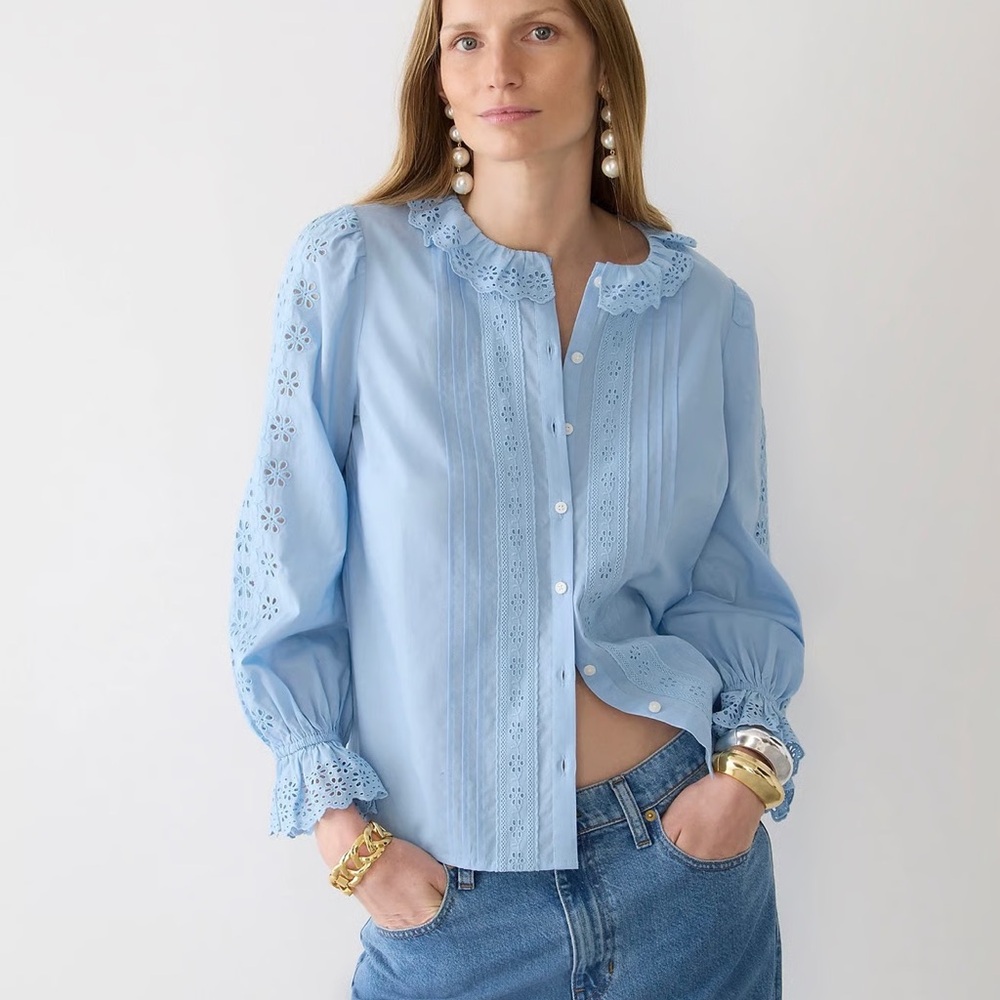J. Crew Light Blue Eyelet Button Down Shirt